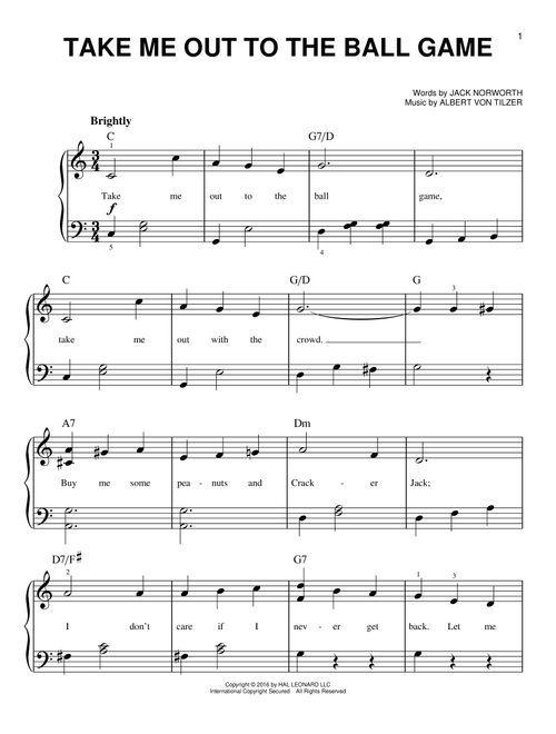 Take Me Out To The Ball Game - Albert von Tilzer (Very Easy Piano)