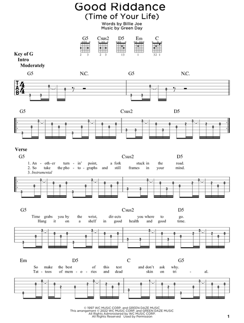 Good Riddance (Time Of Your Life) - Green Day (Guitar Rhythm Tab)