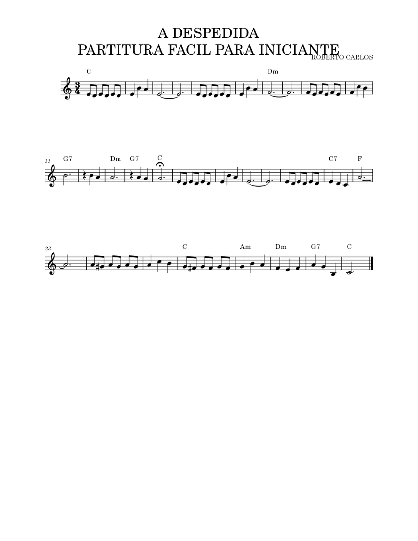 A Despedida Partitura Facil Para Iniciante Amadeubsilva Sheet Music