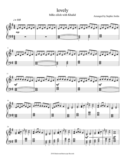 Lovely - Billie Eilish (with Khalid) sheet music arranged by sophiejoslin1
