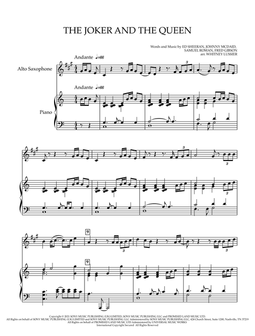 The Joker And The Queen (Arr. Whitney Lussier) - Ed Sheeran (Alto Sax and Piano)