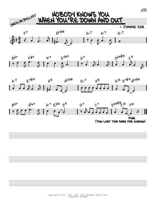 Nobody Knows You When You're Down And Out [Reharmonized version] (arr. Jack Grassel) - Eric Clapton (Real Book - Melody-Chords)