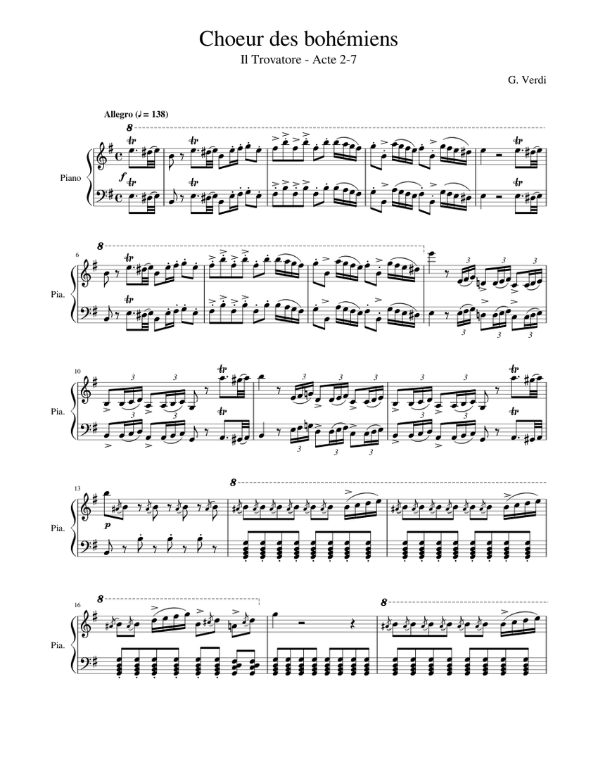 Verdi Il Trovatore 楽譜 トロヴァトーレ ヴェルディ Verdi, Il Trovatore: Act 2, chorus of Gipsies Sheet Music for