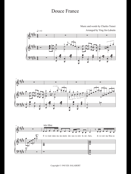 Douce France (Arr. Ying Jin-Labutin) - Charles Trenet (Piano Vocal)
