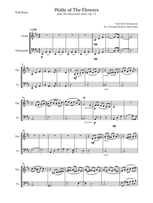 Waltz of The Flowers - from Nutcracker (P. I. Tchaikovsky) for Violin & Cello Duo (Arr. Fernando Britto, Fabio Britto) - Piotr Ilitch Tchaikovsky (Instrumental Duet)