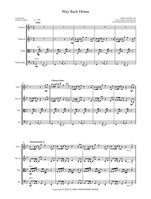 Way Back Home Eng Ver (Arr. Andreas Arianto) - Conor Maynard, Shaun, Jq (String Quartet)