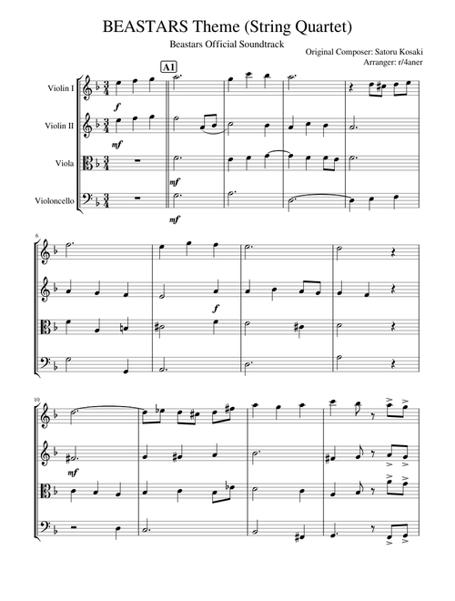 BEASTARS Theme for String Quartet