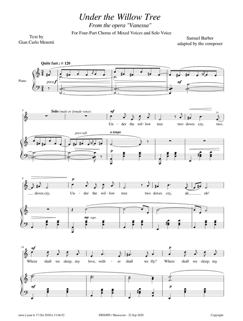 Vanessa (Opera), Under the Willow Tree – Samuel Barber