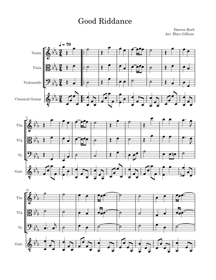 Good Riddance – Darren Korb from Hades Sheet Music for Violin, Viola ...