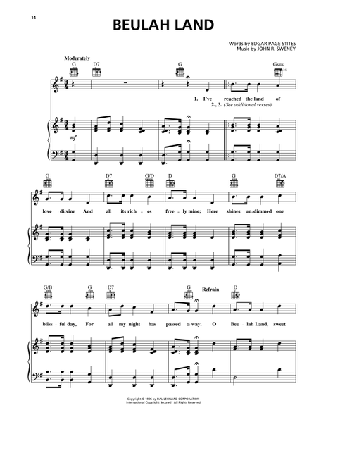 Beulah Land - John R Sweney, Edgar Page Stites (Piano-Vocal-Guitar)