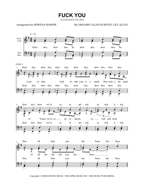 Fuck You (Arr. Rowena Harper) - Greg Kurstin, Lily Allen, Gregory Allen Kurstin (Choral, SSAA)