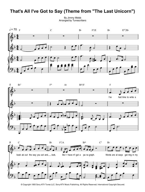 That's All I've Got to Say (Theme from "The Last Unicorn") (Arr. Tunescribers) - Jimmy Webb (Piano Vocal)