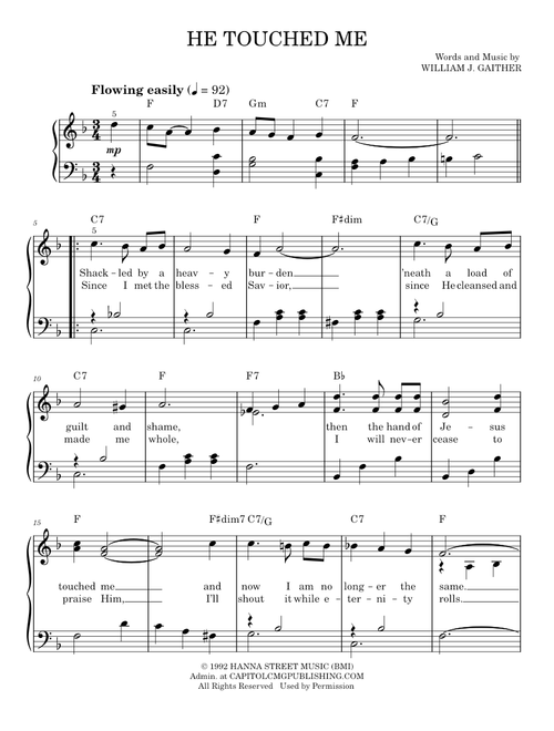 He Touched Me - William J. Gaither (Easy Piano)