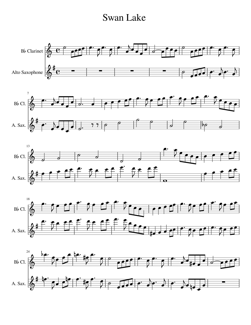 Swan Lake Alto Sax and Sheet music for in bflat