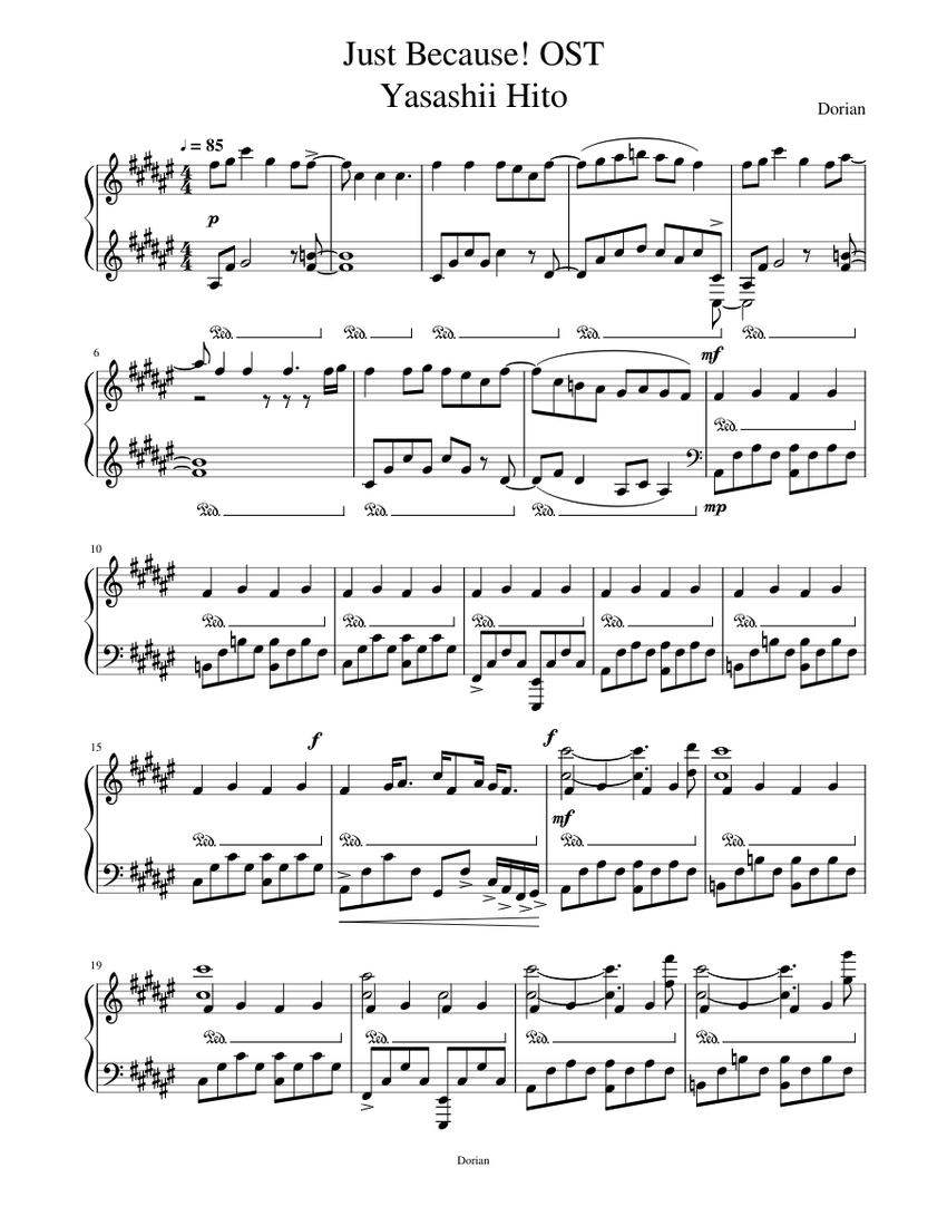 Just Because! OST-- Yasashii Hito (piano version) Sheet