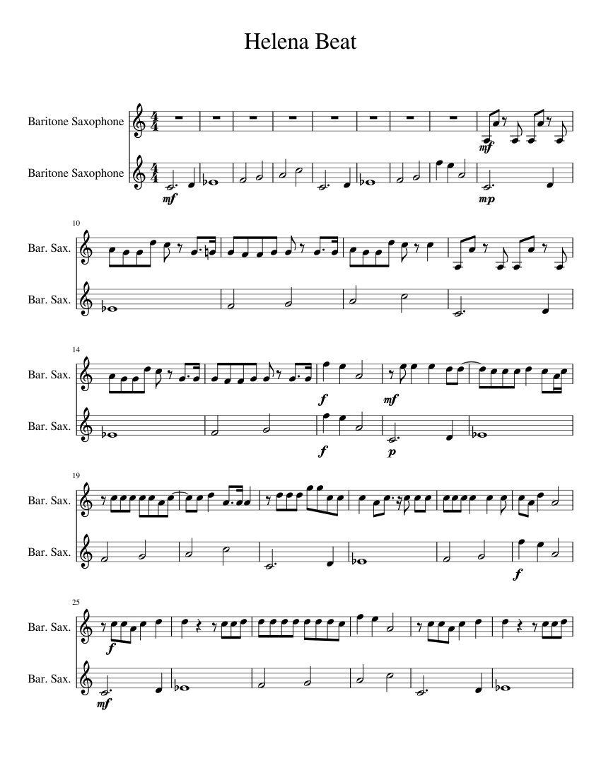 Udfør Opgive ankel Foster the people-Helena Beat Sheet music for Saxophone baritone (Woodwind  Duet) | Musescore.com
