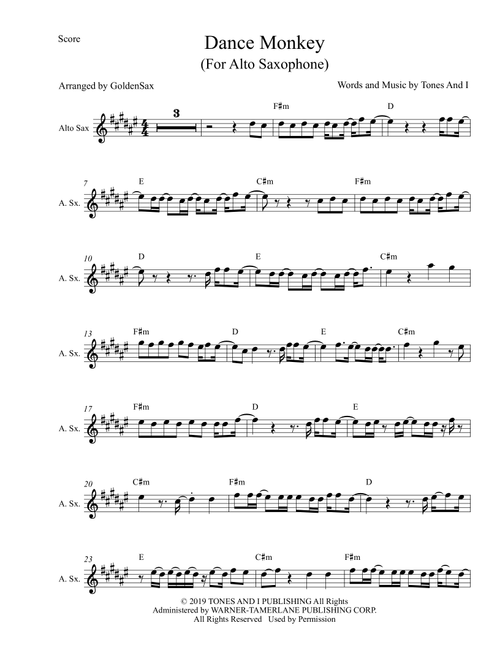 Dance Monkey (Arr. GoldenSax) - Tones And I (Alto Sax Solo)