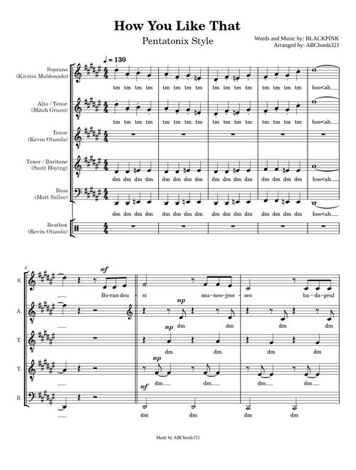 (WIP) How You Like That | BLACKPINK (Pentatonix Style Sheet Music)