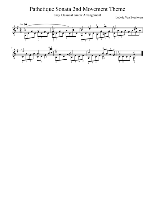 Pathetique Sonata 2nd Movement Theme Arranged for Guitar