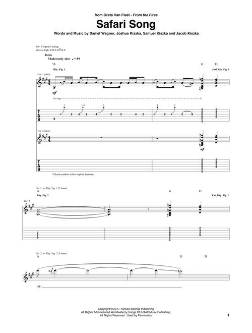 Safari Song - Greta Van Fleet (Guitar Tab)