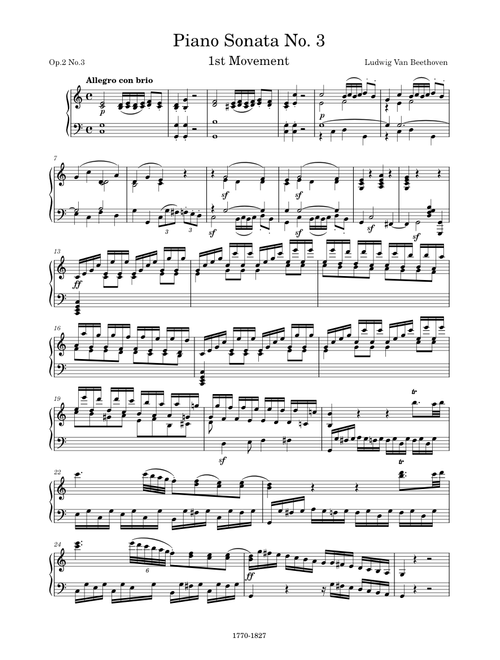 Piano Sonata No. 3 in C Major, Op.2 No.3, 1st Movement (Allegro con brio) - Ludwig van Beethoven