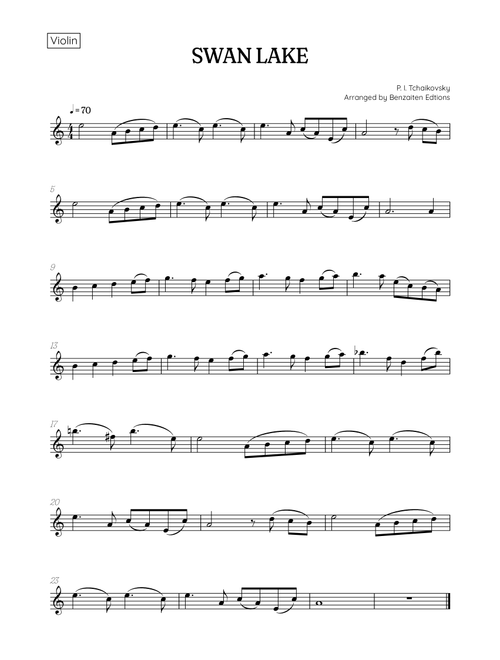Swan Lake (Theme) • Pyotr Ilyich Tchaikovsky | Violin Sheet Music (Arr. Benzaiten Editions) - Pyotr Illyich Tchaikovsky (Violin Solo)
