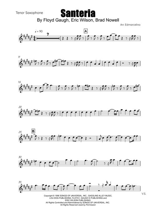 Santeria (Arr. Edmarcelino) - Sublime (Tenor Sax Solo)