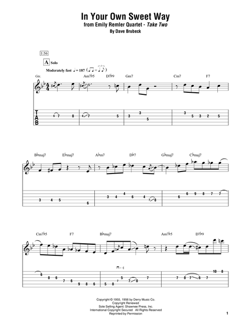 In Your Own Sweet Way - Emily Remler Quartet (Electric Guitar Transcription)
