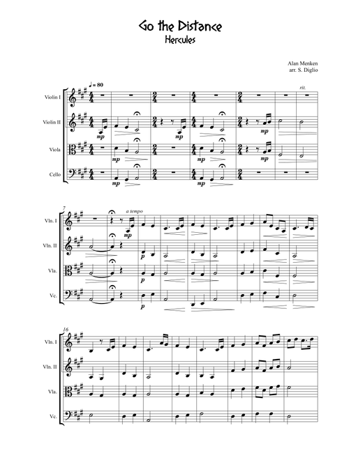 Go The Distance (Reprise) (Arr. Samuele Diglio) - David Zippel, Alan Menken (String Quartet)