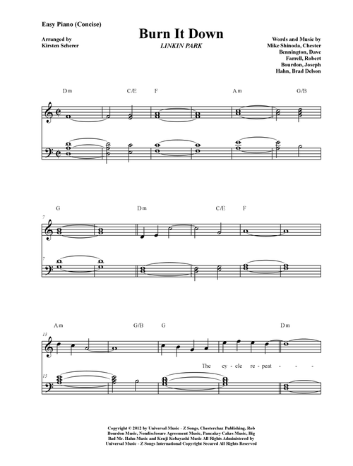Burn It Down (Arr. Kirsten Scherer) - Linkin Park (Easy Piano)
