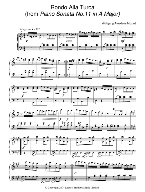 Rondo Alla Turca, from the Piano Sonata A Major, K331 - Wolfgang Amadeus Mozart (Piano Solo)