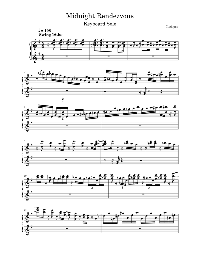 Midnight Rendezvous (keyboard solo) Casiopea Sheet music for Piano