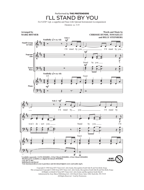 I'll Stand By You (arr. Mark Brymer) - The Pretenders (Choral, SATB)