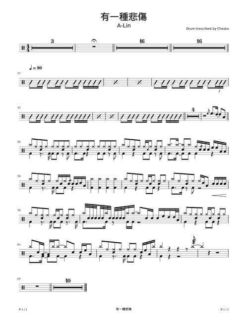 A-Lin - 有一種悲傷 (Drum Score 鼓譜)