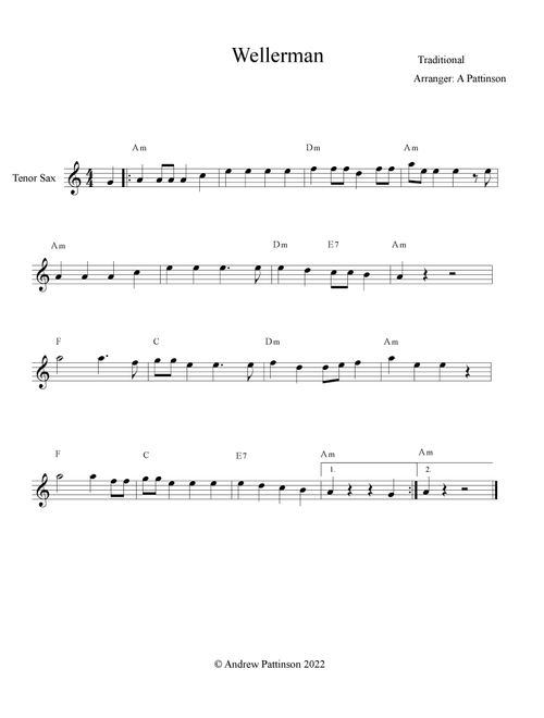 Wellerman Easy Tenor Saxophone (Arr. Andrew Pattinson) - Traditional (Tenor Sax Solo)