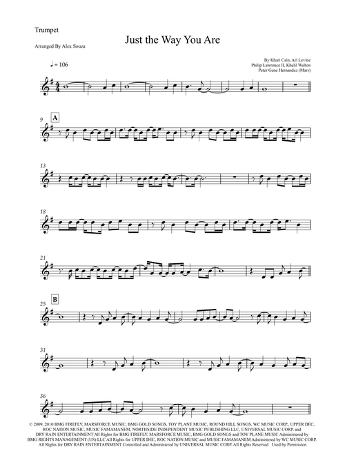 Just The Way You Are (Arr. Alex Souza) - Bruno Mars (Trumpet Solo)
