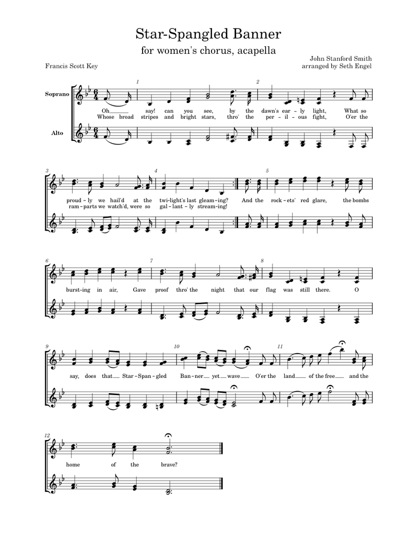 The Star Spangled Banner – John Stafford Smith SSAA Sheet Music for ...