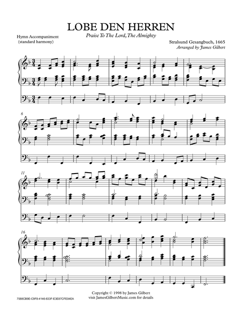 LOBE DEN HERREN (Praise To The Lord) (Arr. James Gilbert Music) - -0000000000000000 (Organ)