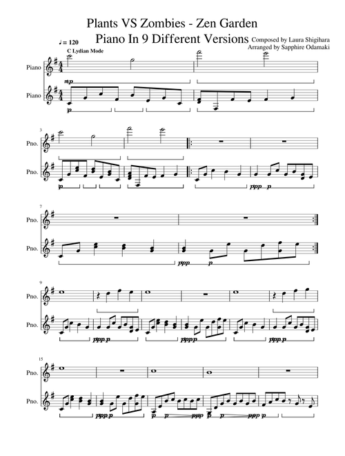 Plants VS Zombies - Zen Garden - Piano In 9 Difference Versions