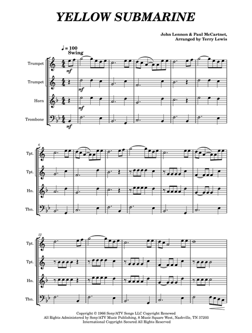 Yellow Submarine (Arr. Terry Lewis) - The Beatles (Brass Ensemble)