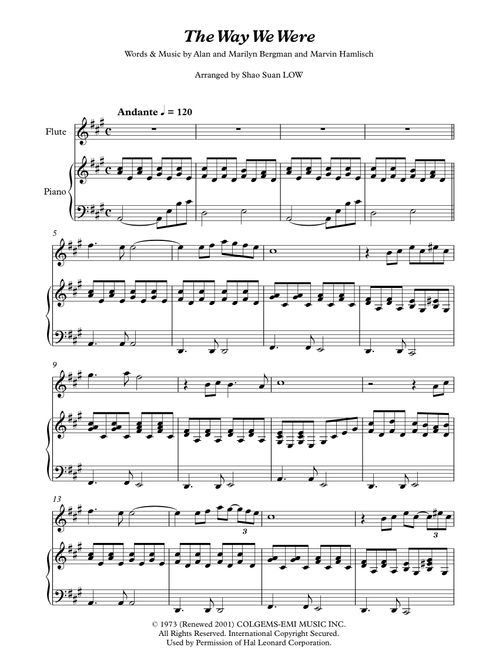 The Way We Were (Arr. Shao Suan LOW) - Barbra Streisand (Flute and Piano)