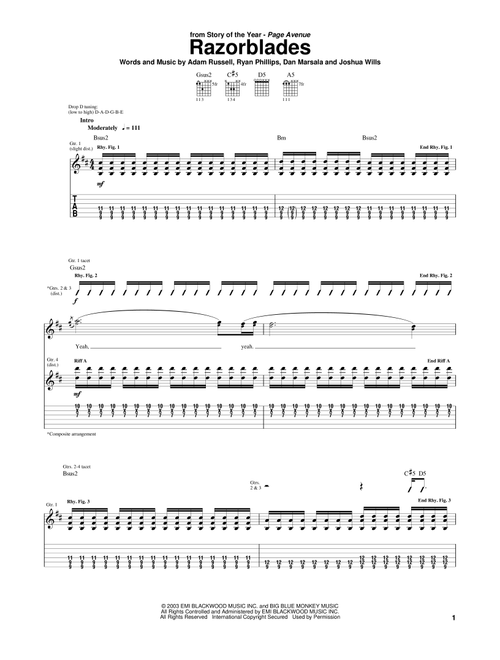 Razorblades - Story Of The Year (Guitar Tab)