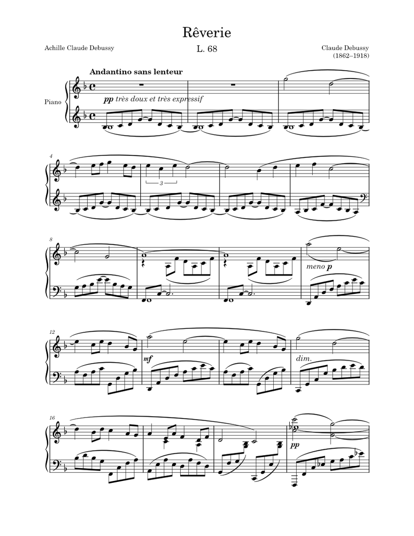 Rêverie L. 68 Debussy Sheet music for Piano (Solo)