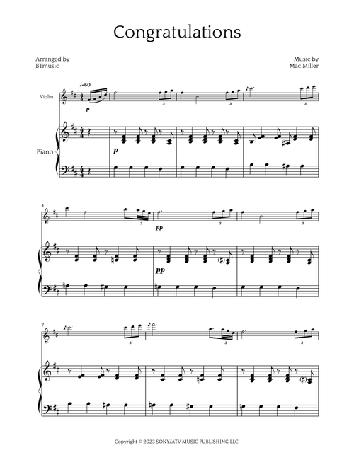 Congratulations (Arr. BTmusic) - Mac Miller (Violin and Piano)
