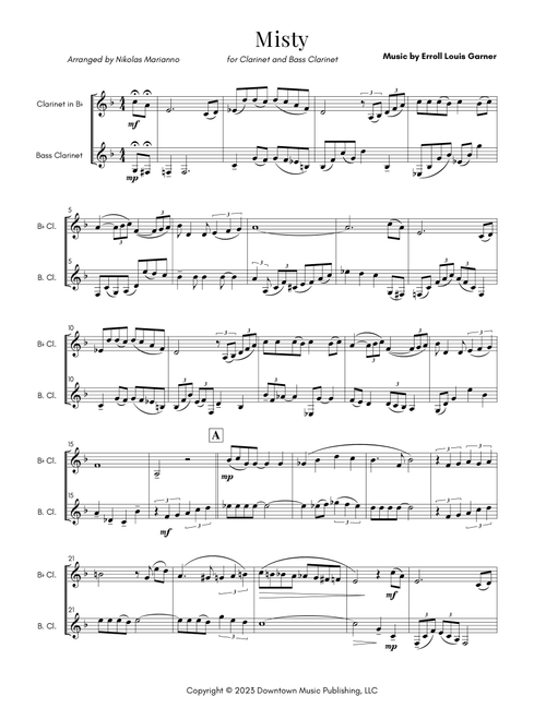 Misty (Arr. Nikolas Marianno) - Erroll Louis Garner (Clarinet Duet)