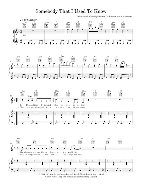 Somebody that i used to know - Gotye (Piano-Voice-Guitar)