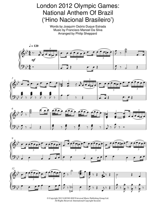 London 2012 Olympic Games: National Anthem Of Brazil ('Hino Nacional Brasileiro') (Arr. Philip Sheppard) (Piano Solo)