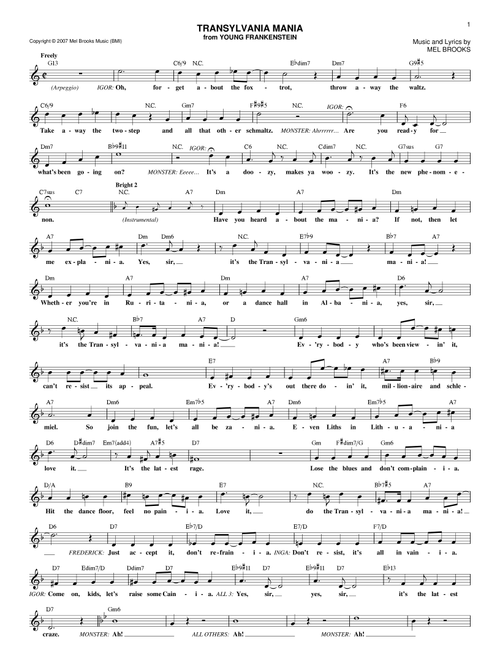 Transylvania Mania - Mel Brooks, Young Frankenstein (Musical) (Lead Sheet - Fake Book)