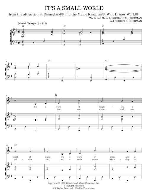 It's A Small World - Sherman Brothers (Piano-Vocal-Guitar)