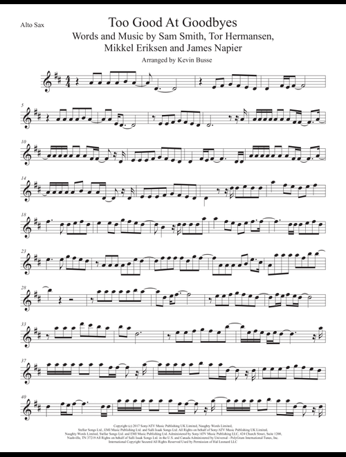 Too Good At Goodbyes (Arr. Kevin Busse) - Sam Smith (Alto Sax Solo)